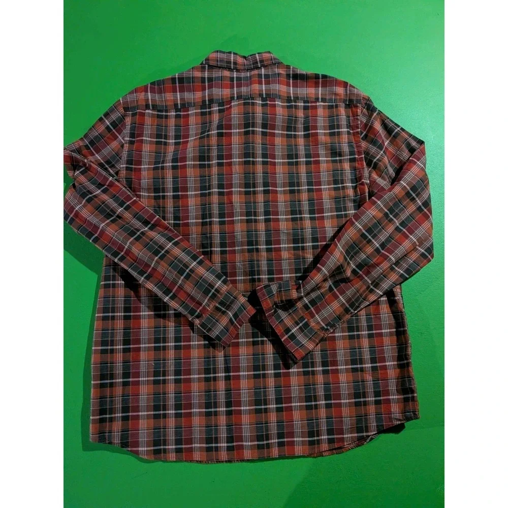 Banana Republic Shirt Mens Large Red Plaid Slim Fit Untucked Organic Button Down